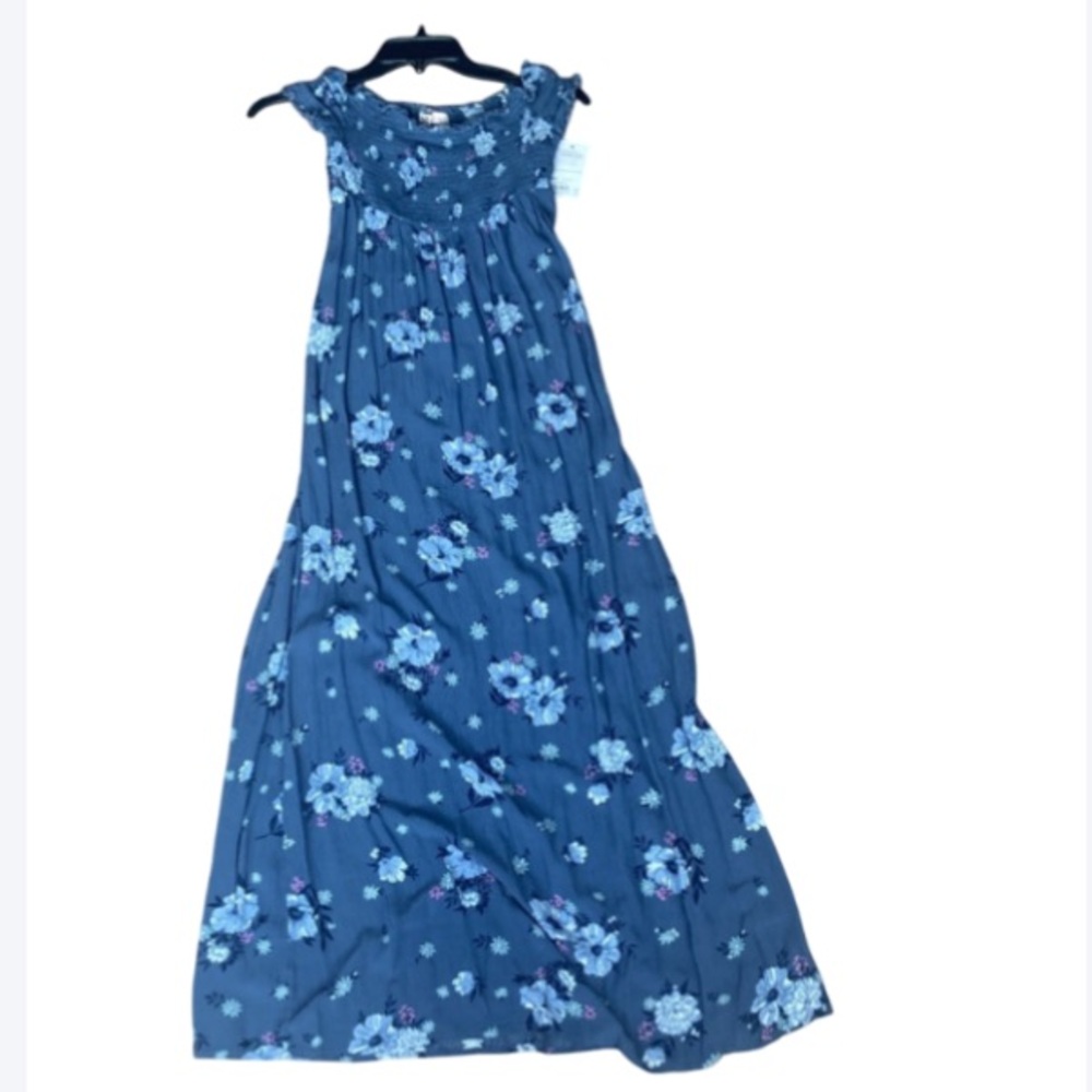 So dress floral print off the shoulder smocked top boho long casual XS jr